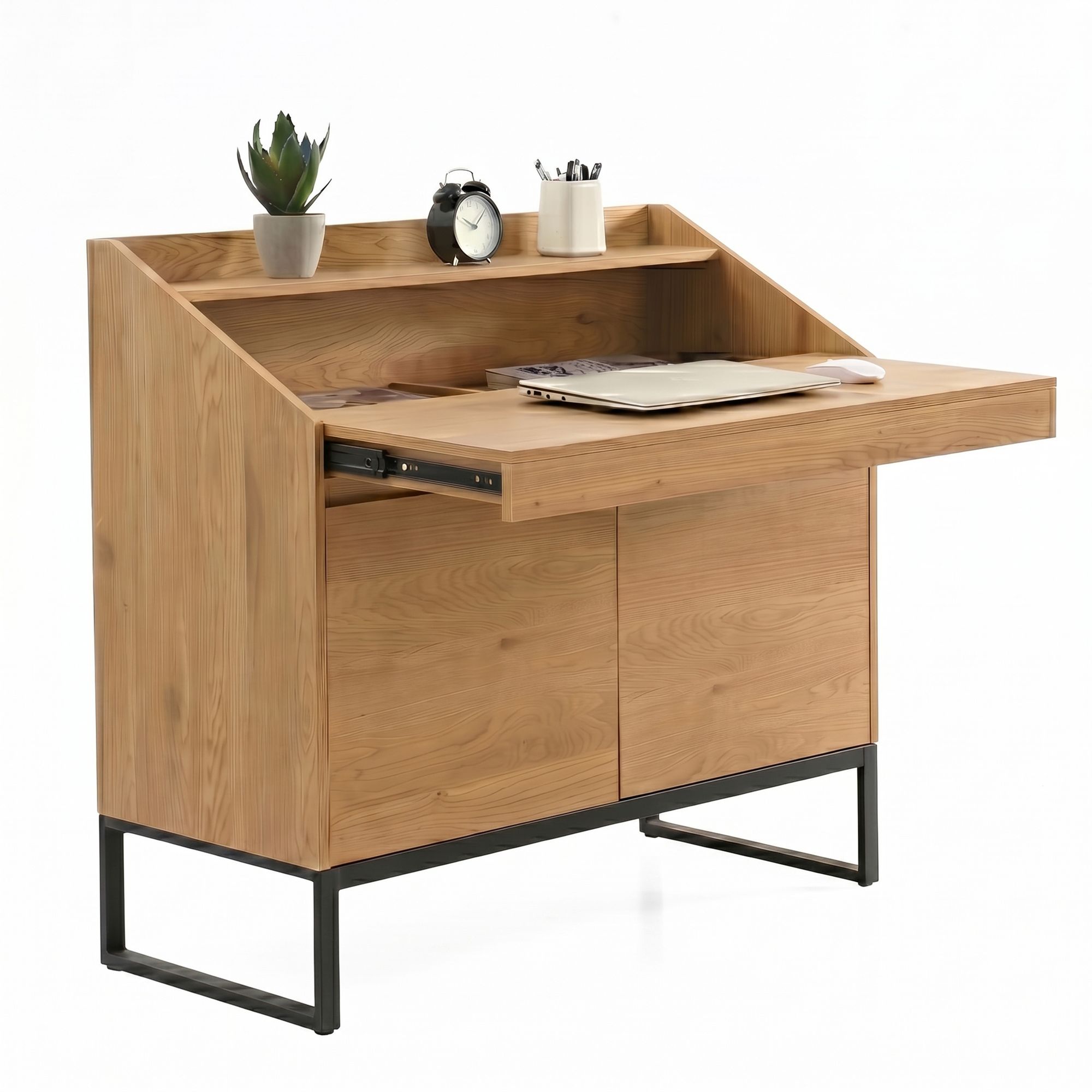FineBuy Sekretär MDF 100cm Eiche Dekor Metall Beine Rechteckig - Design Kompakt Schreibtisch Ausziehbar mit Stauraum - Schreibtisch Holzoptik - Bürotisch mit Schrank Home Office | Farbe: Braun FineBuy Sekretär MDF 100cm Eiche Dekor Metall Beine Rechteckig - Design Kompakt Schreibtisch Ausziehbar mit Stauraum - Schreibtisch Holzoptik - Bürotisch mit Schrank Home Office | Farbe: Braun
