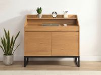 Sekretär MDF 100cm Eiche Dekor Kompakt Schreibtisch mit Stauraum Home Office – Ansicht 5