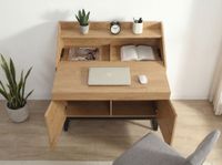 Sekretär MDF 100cm Eiche Dekor Kompakt Schreibtisch mit Stauraum Home Office – Ansicht 4
