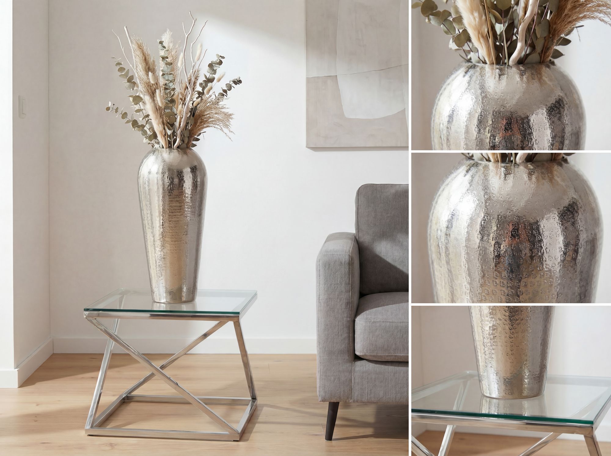 Vase 50cm Aluminium Blumenvase Design Bodenvase Wohndeko Rund Dekovase Metall – Ansicht 5