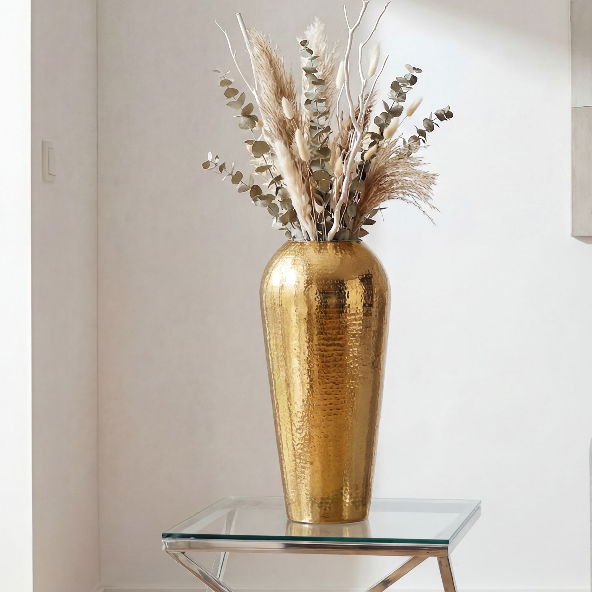 Vase 50cm Aluminium Blumenvase Design Bodenvase Wohndeko Rund Dekovase Metall – Ansicht 1