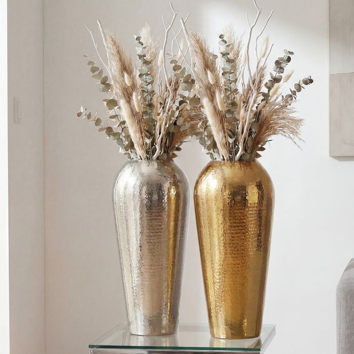 FineBuy Dekovase Aluminium 50cm - Standvase groß - Bodenvase rund modern - Vase Metall für Blumen - Design Wohnzimmer Deko - Wohndeko Handmade