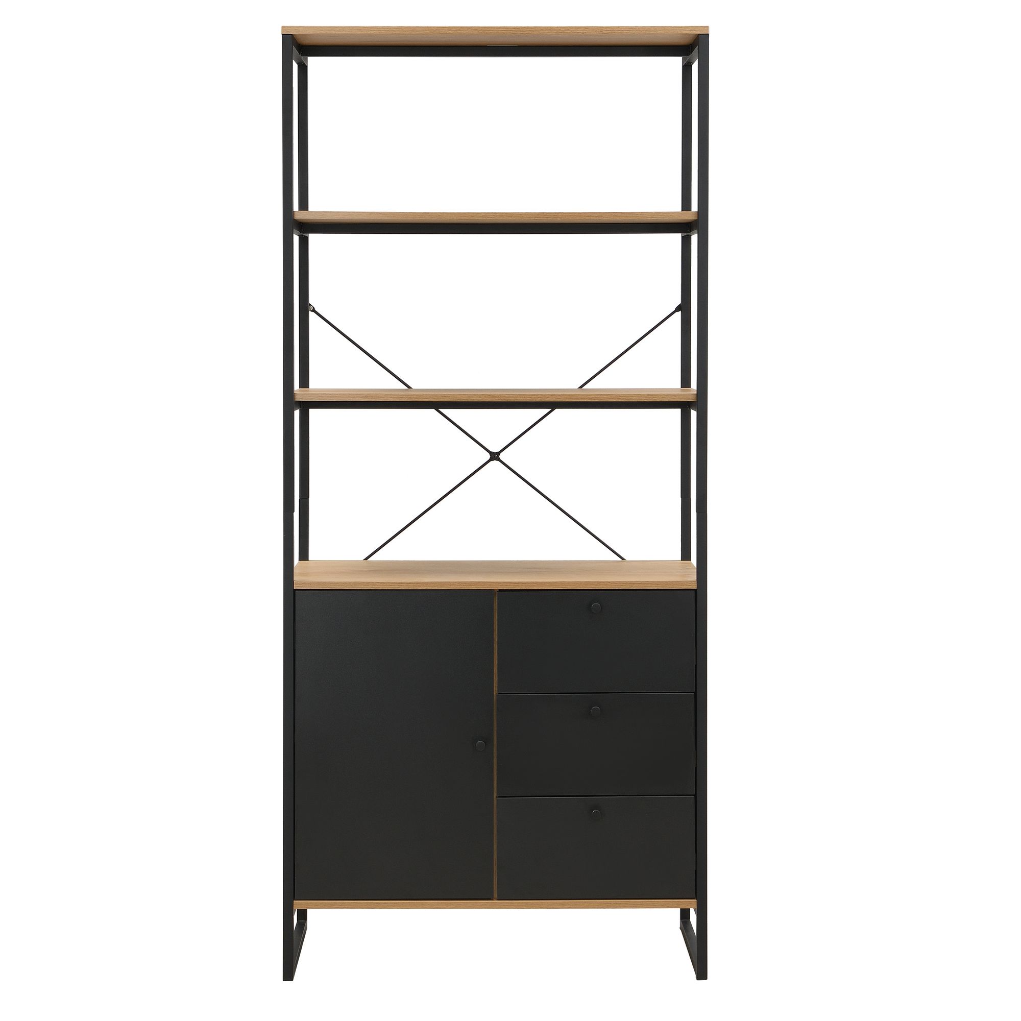 FineBuy Bücherregal MDF Metall 180cm Eiche Dekor Schwarz - Design Standregal - Mehrzweckregal Holzoptik hoch - Regal mit Schubladen und Tür - Stauraumregal Wohnzimmerregal | Farbe: Schwarz FineBuy Bücherregal MDF Metall 180cm Eiche Dekor Schwarz - Design Standregal - Mehrzweckregal Holzoptik hoch - Regal mit Schubladen und Tür - Stauraumregal Wohnzimmerregal | Farbe: Schwarz