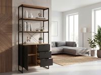 Bücherregal 180cm Eiche Dekor Mehrzweckregal Standregal Regal Schubladen & Tür – Ansicht 2