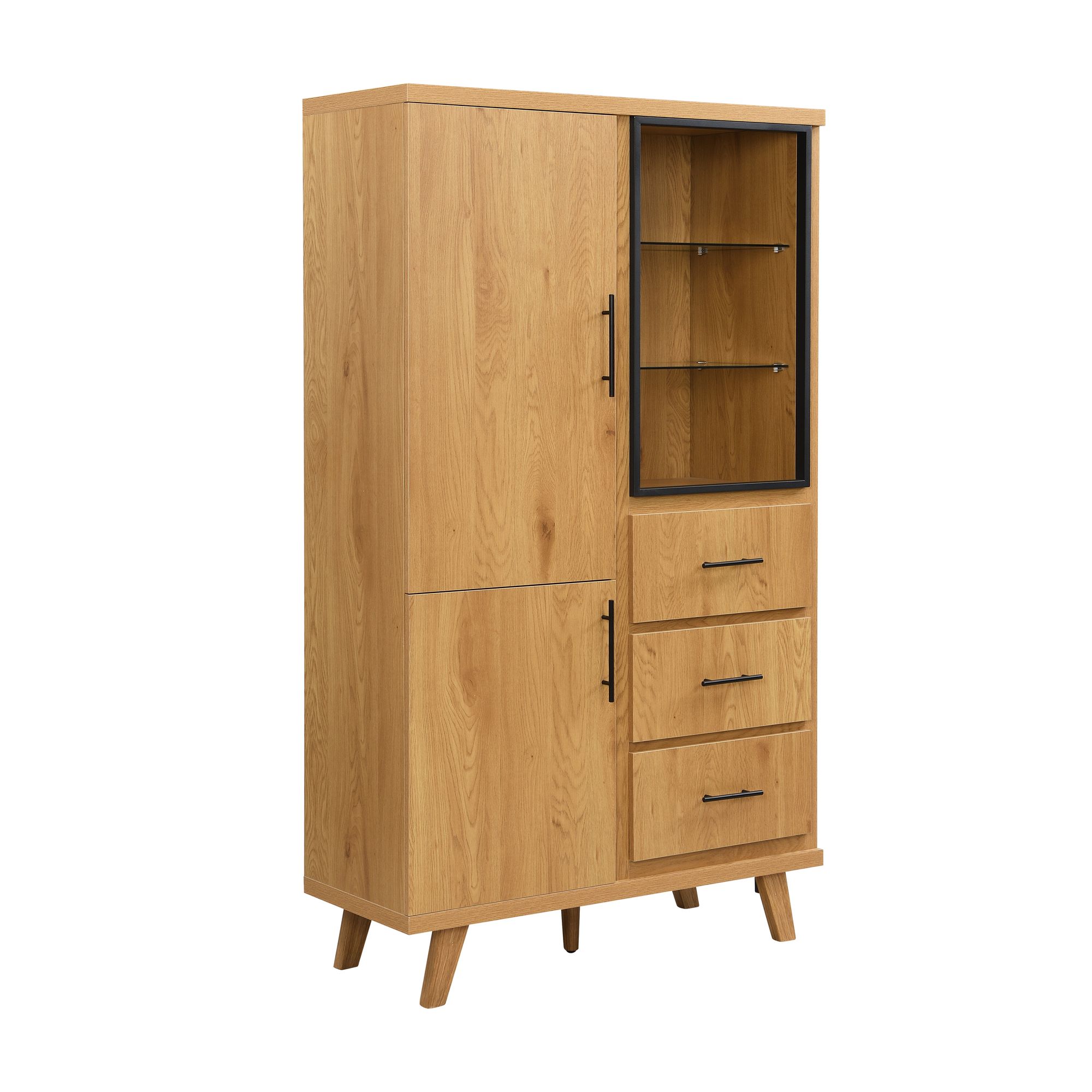 Hochschrank 188cm Eiche Dekor Standschrank mit Türen Schubladen Mehrzweckschrank – Ansicht 6