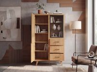 Hochschrank 188cm Eiche Dekor Standschrank mit Türen Schubladen Mehrzweckschrank – Ansicht 2