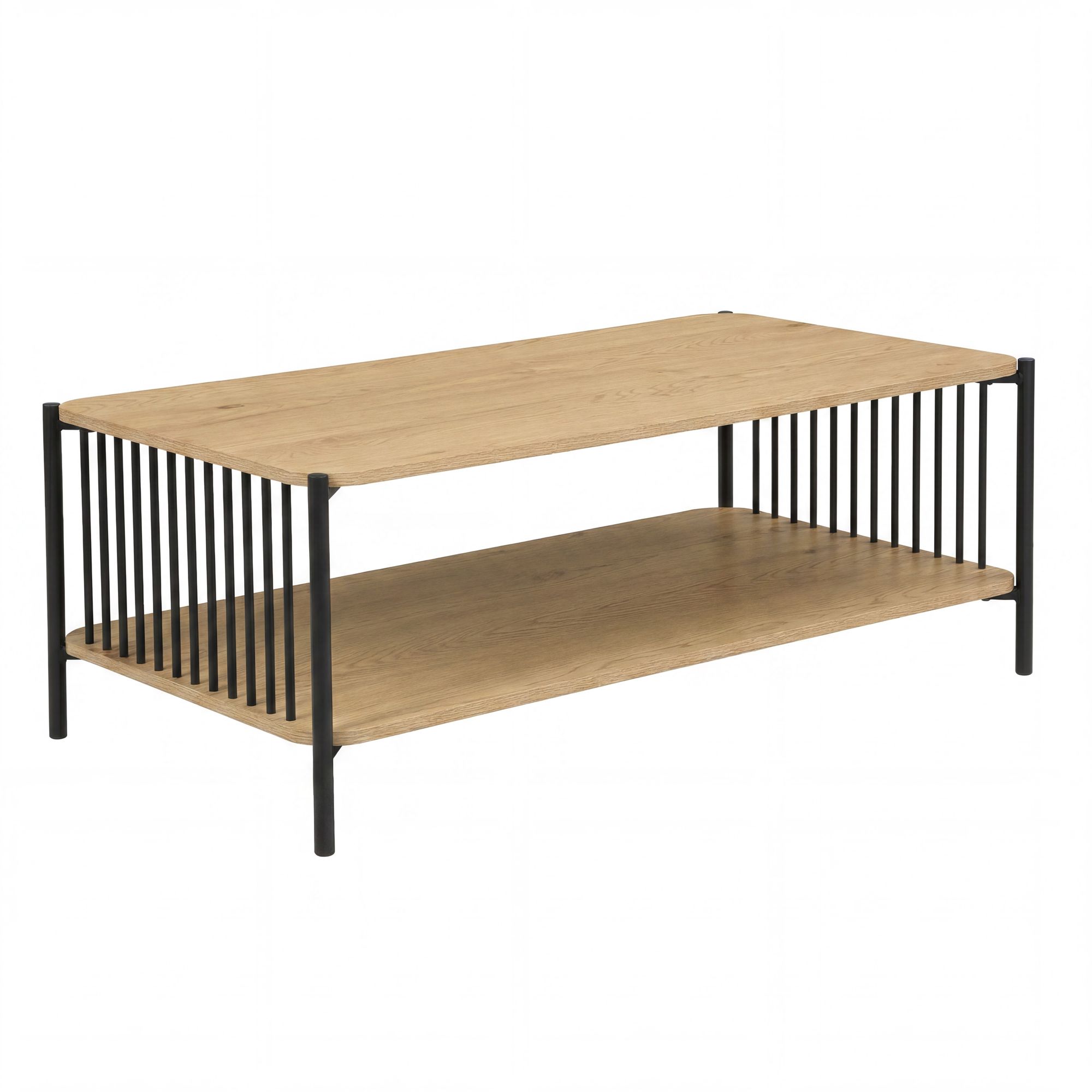 FineBuy Couchtisch 110x60cm Eiche Optik Rechteckig - Design Sofatisch Metall - Wohnzimmertisch Ablage - Loungetisch Stauraum - Beistelltisch Kaffeetisch | Farbe: Braun