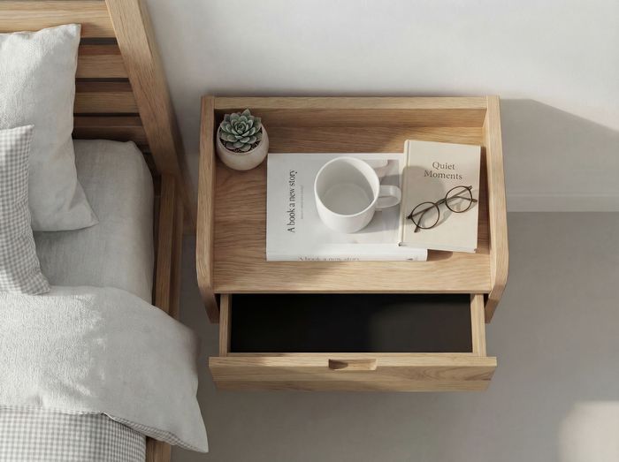 FineBuy Nachtkonsole für Wandmontage 45x30cm Akazie Massivholz Braun - Nachttisch mit Schublade - Wandnachttisch Schwebend für Boxspringbett - Nachtschrank Nachtkästchen Hängend Handmade