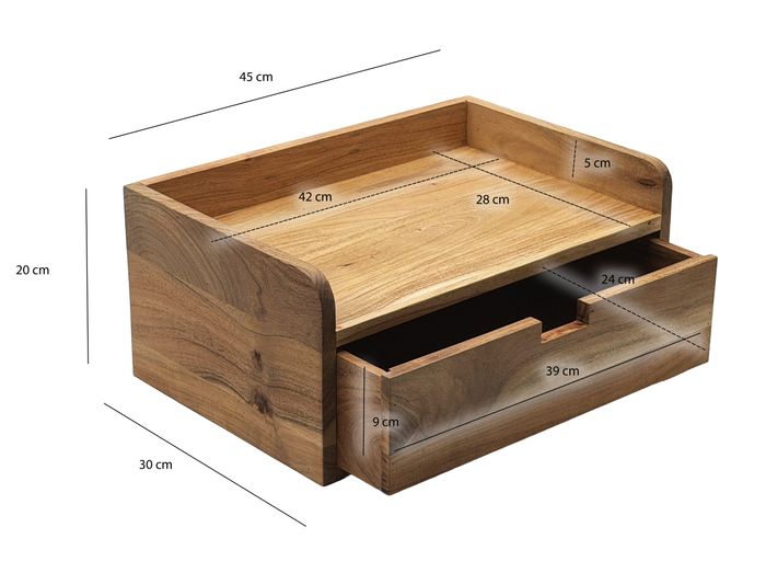 Nachttisch 45x30cm Massivholz Nachtkonsole Hängend mit Schublade schwebend – Maßzeichnung
