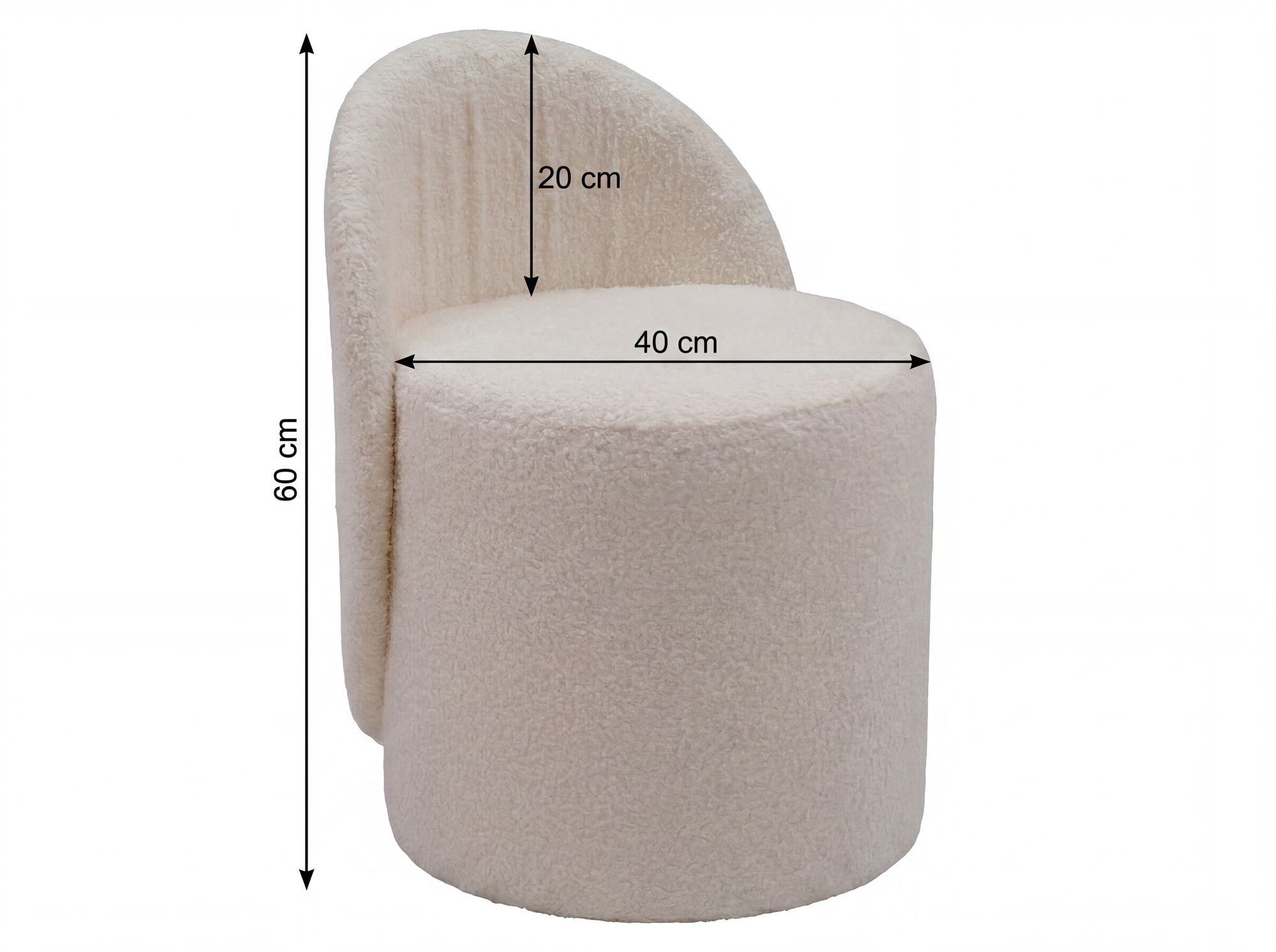 Sitzhocker Teddy Stoff 40cm Creme Stoffhocker Rund Polsterhocker Rückenlehne – Ansicht 3