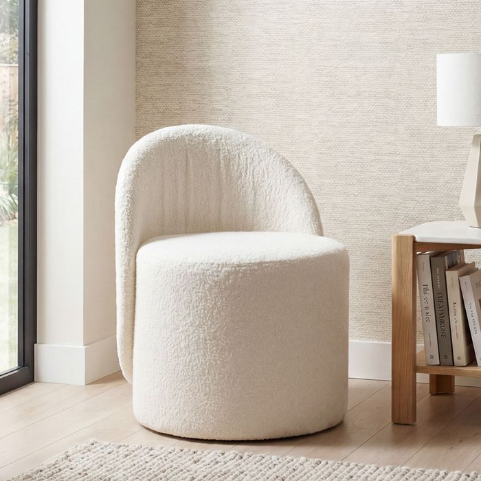 Sitzhocker Teddy Stoff 40cm Creme Stoffhocker Rund Polsterhocker Rückenlehne