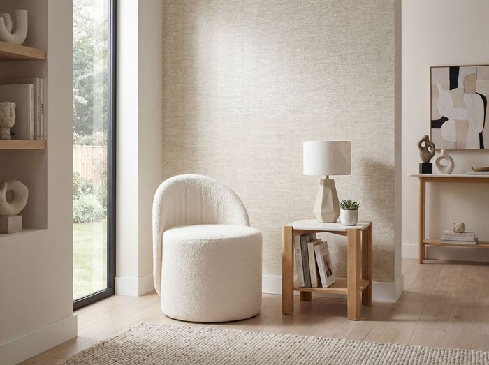 FineBuy Sitzhocker Teddy Stoff 40cm Creme Rund - Design Stoffhocker - Polsterhocker mit Rückenlehne - Schminktisch Hocker - Lounge Beistellhocker für Wohnzimmer Handmade