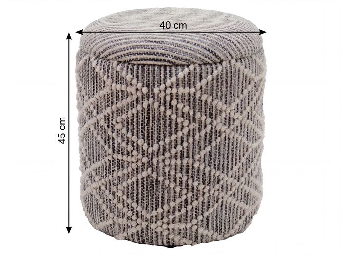 Sitzhocker mit Stauraum Stoff 40cm Grau Stoffhocker Rund Polsterhocker Hocker – Maßzeichnung