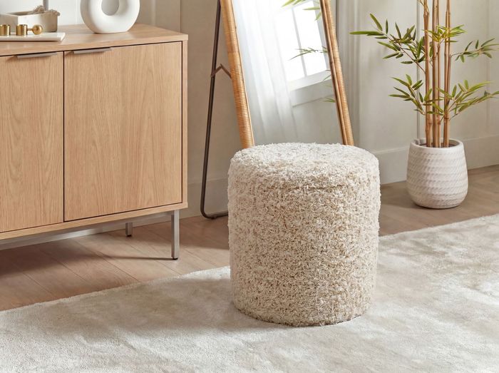 FineBuy Sitzhocker mit Stauraum aus Wolle 40cm Beige Stoff Rund - Design Boho Stoffhocker mit abnehmbarem Deckel - Polsterhocker Schminktisch Hocker - Beistellhocker für Wohnzimmer Handmade