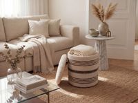 Sitzhocker mit Stauraum Wolle 40cm Beige Stoffhocker Rund Polsterhocker Stoff – Ansicht 5