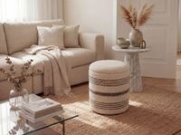 Sitzhocker mit Stauraum Wolle 40cm Beige Stoffhocker Rund Polsterhocker Stoff – Ansicht 2