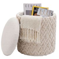 Sitzhocker mit Stauraum Wolle 40cm Creme Stoffhocker Rund Polsterhocker Stoff – Ansicht 1