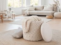 Sitzhocker mit Stauraum Wolle 40cm Creme Stoffhocker Rund Polsterhocker Stoff – Ansicht 5