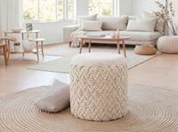 Sitzhocker mit Stauraum Wolle 40cm Creme Stoffhocker Rund Polsterhocker Stoff – Ansicht 2