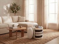 Sitzhocker mit Stauraum Wolle 40cm Beige Stoffhocker Rund Polsterhocker Stoff – Ansicht 5