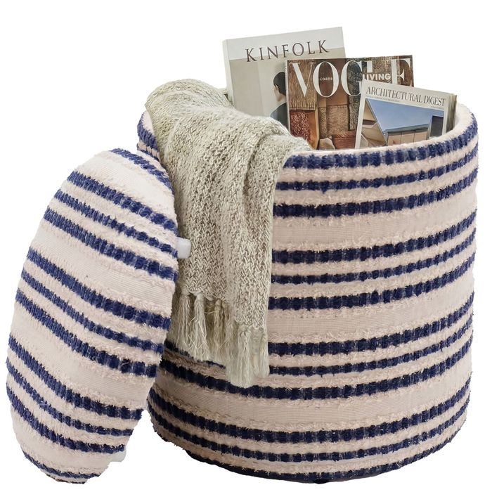 Sitzhocker Stauraum Baumwolle 40cm Beige Stoffhocker Rund Polsterhocker Stoff – Maßzeichnung