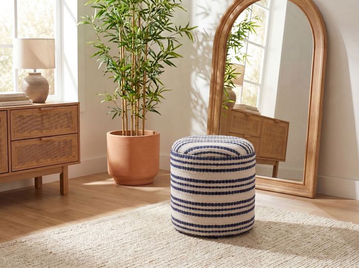 FineBuy Sitzhocker mit Stauraum aus Baumwolle 40cm Beige Stoff Rund - Design Boho Stoffhocker mit abnehmbarem Deckel - Polsterhocker Schminktisch Hocker - Beistellhocker für Wohnzimmer Handmade