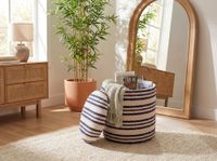 Sitzhocker Stauraum Baumwolle 40cm Beige Stoffhocker Rund Polsterhocker Stoff – Ansicht 5