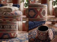 Sitzhocker mit Stauraum Stoff 40cm Bunt Stoffhocker Rund Polsterhocker Hocker – Ansicht 4