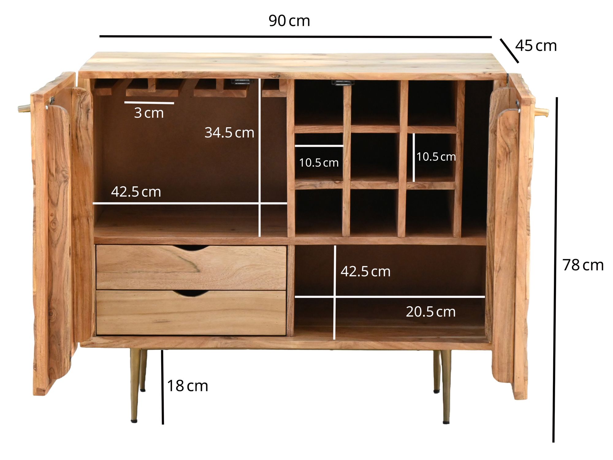 Hausbar Massivholz 90cm Barschrank Weinschrank Getränkeschrank Design Bar Möbel – Ansicht 3