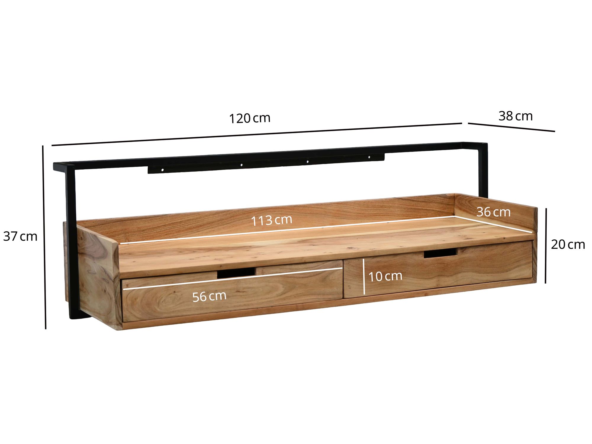 Wandschreibtisch 120cm Massivholz Stauraum Schreibtisch für die Wand Schwebend – Ansicht 3