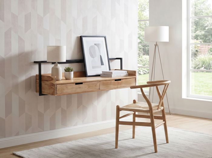 FineBuy Wandschreibtisch Akazie Massivholz 120cm mit 2 Schubladen - Design Schreibtisch für die Wand Hängend mit Stauraum - Schwebend Handmade