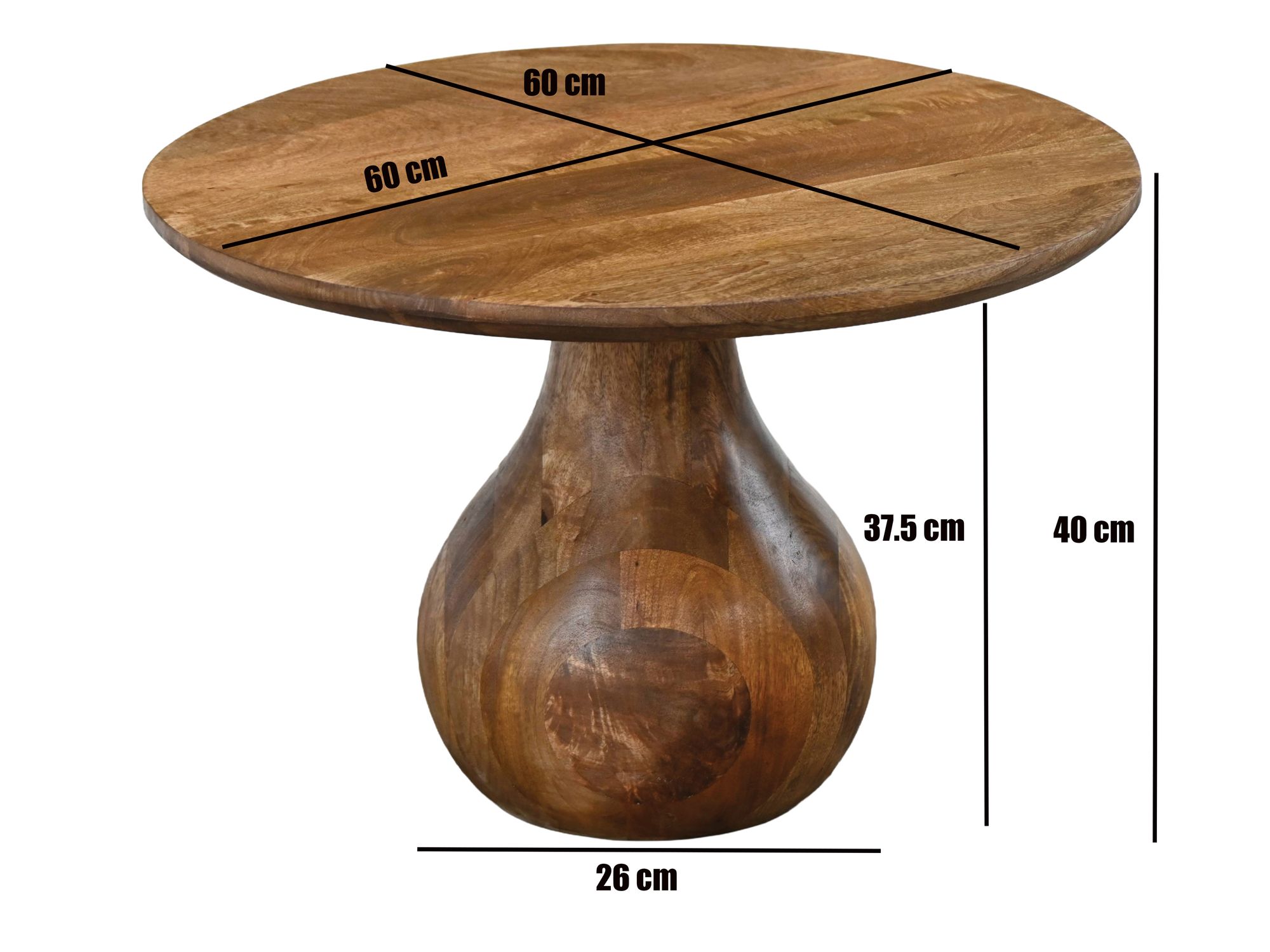 Couchtisch Massivholz 60cm Sofatisch Rund Beistelltisch Tisch Tropfenfuß Holz – Ansicht 3