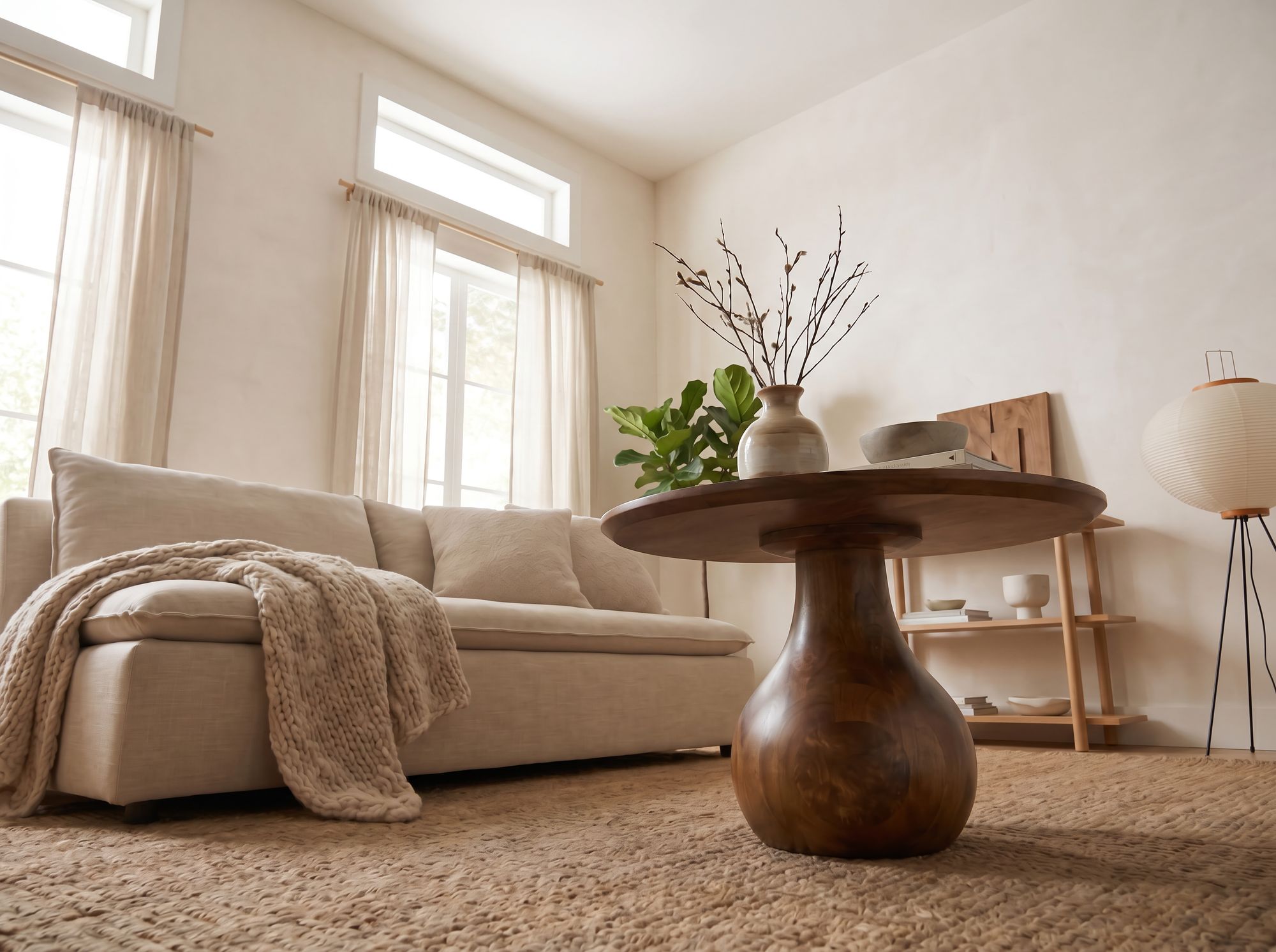 Couchtisch Massivholz 60cm Sofatisch Rund Beistelltisch Tisch Tropfenfuß Holz – Ansicht 4