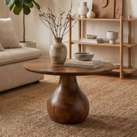 Couchtisch Massivholz 60cm Sofatisch Rund Beistelltisch Tisch Tropfenfuß Holz – Ansicht 1