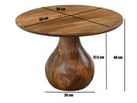 Couchtisch Massivholz 60cm Sofatisch Rund Beistelltisch Tisch Tropfenfuß Holz – Ansicht 3