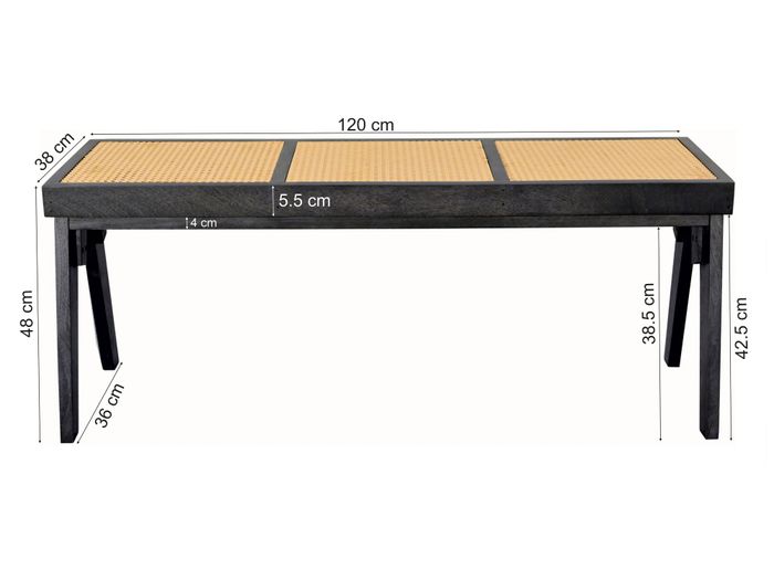 Sitzbank Rattan Massivholz 120cm Bettbank Holzbank Flurbank Design Bank Handmade – Maßzeichnung
