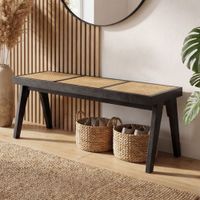 Sitzbank Rattan Massivholz 120cm Bettbank Holzbank Flurbank Design Bank Handmade – Ansicht 1