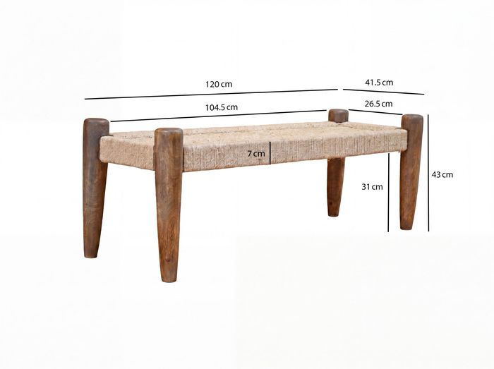 Sitzbank 120cm Jute Flurbank Massivholz Holzbank Bettbank Schlafzimmer Bank – Maßzeichnung