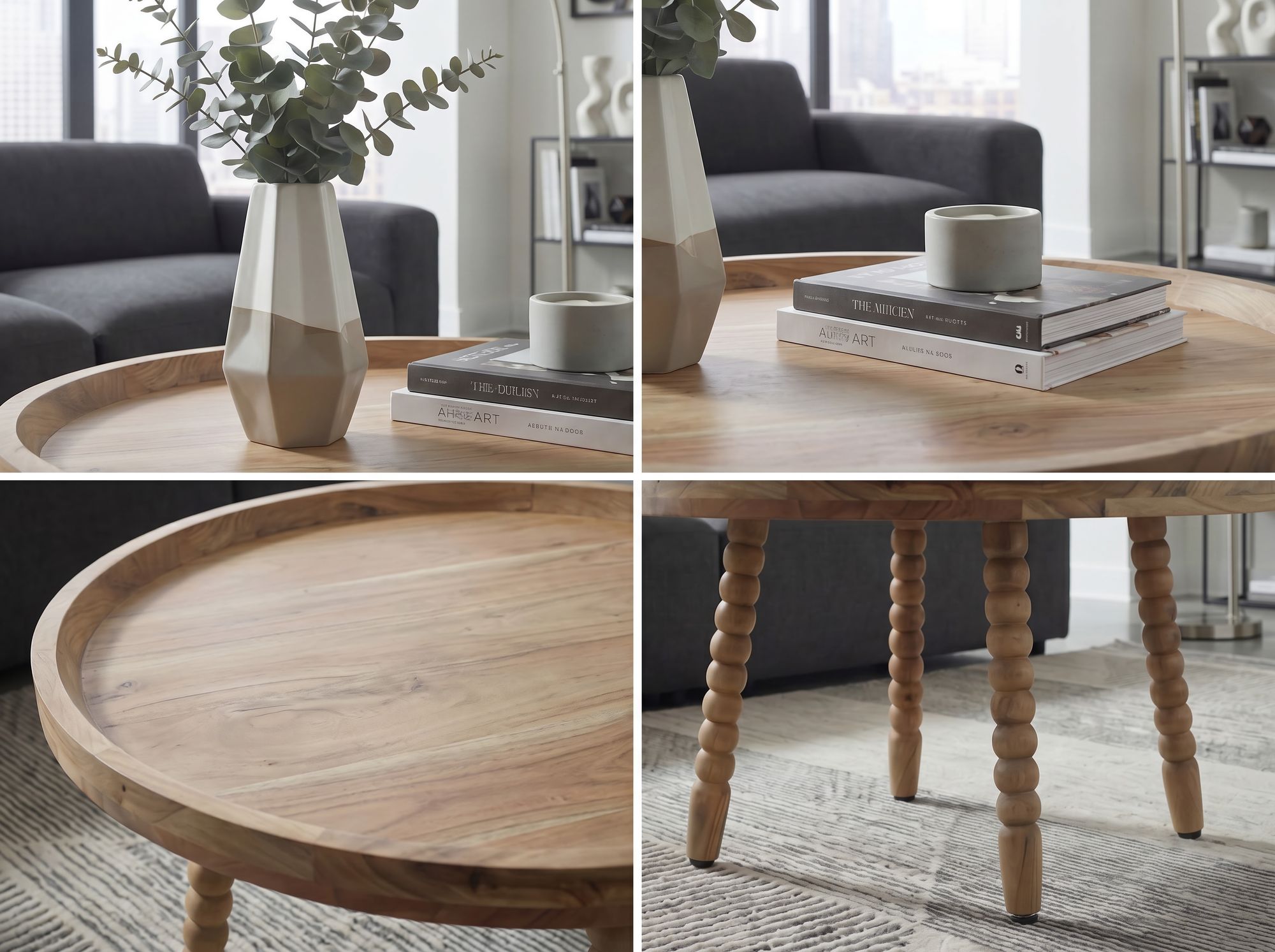 Couchtisch Massivholz Sofatisch 60cm rund Beistelltisch Design Wohnzimmertisch – Ansicht 4