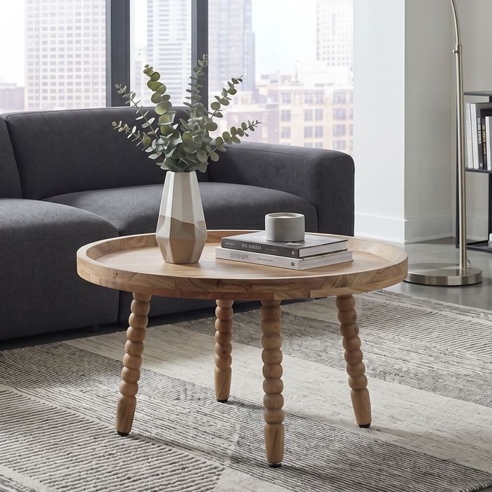 FineBuy Couchtisch Akazie Massivholz 60cm Rund - Design Wohnzimmertisch Sofatisch Holz - Kaffeetisch dekorative Beine - Beistelltisch Massiv Handmade