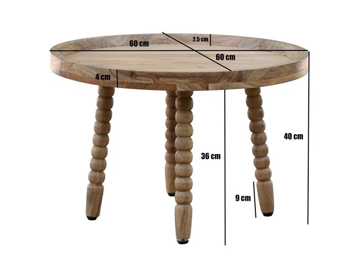 Couchtisch Massivholz Sofatisch 60cm rund Beistelltisch Design Wohnzimmertisch – Maßzeichnung