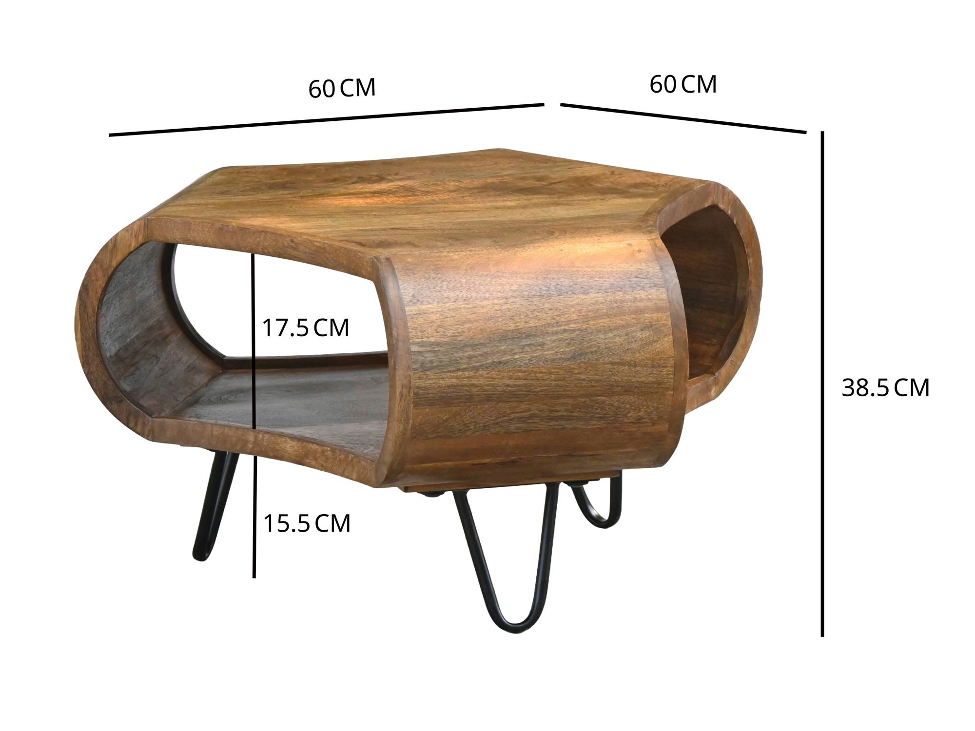 Couchtisch Massivholz 60cm Wohnzimmertisch mit Stauraum Sofatisch Beistelltisch – Ansicht 3