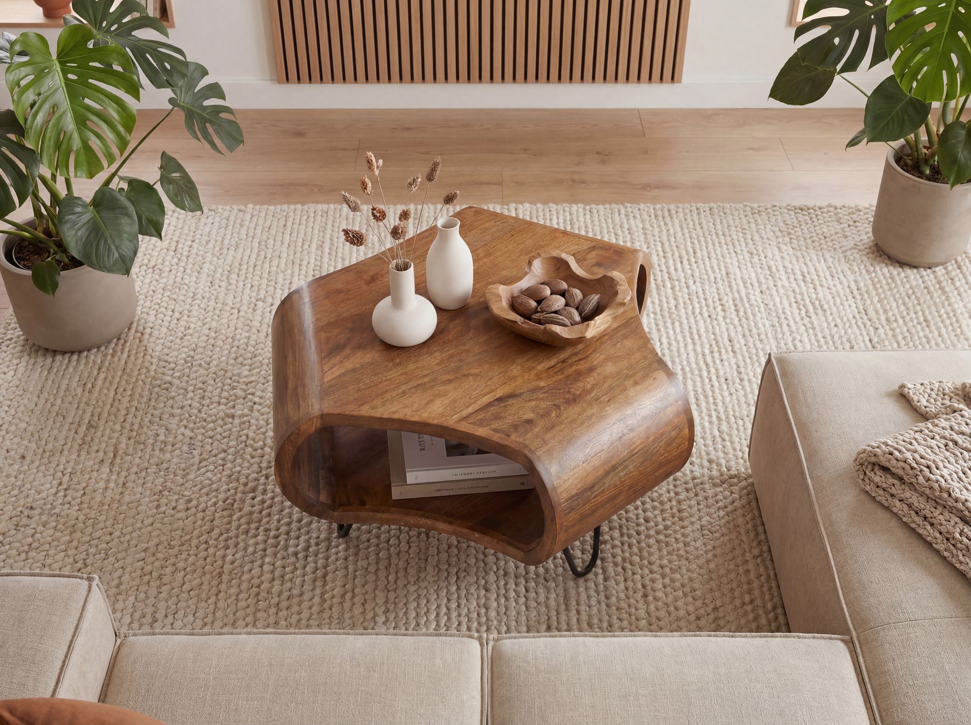 Couchtisch Massivholz 60cm Wohnzimmertisch mit Stauraum Sofatisch Beistelltisch – Ansicht 4