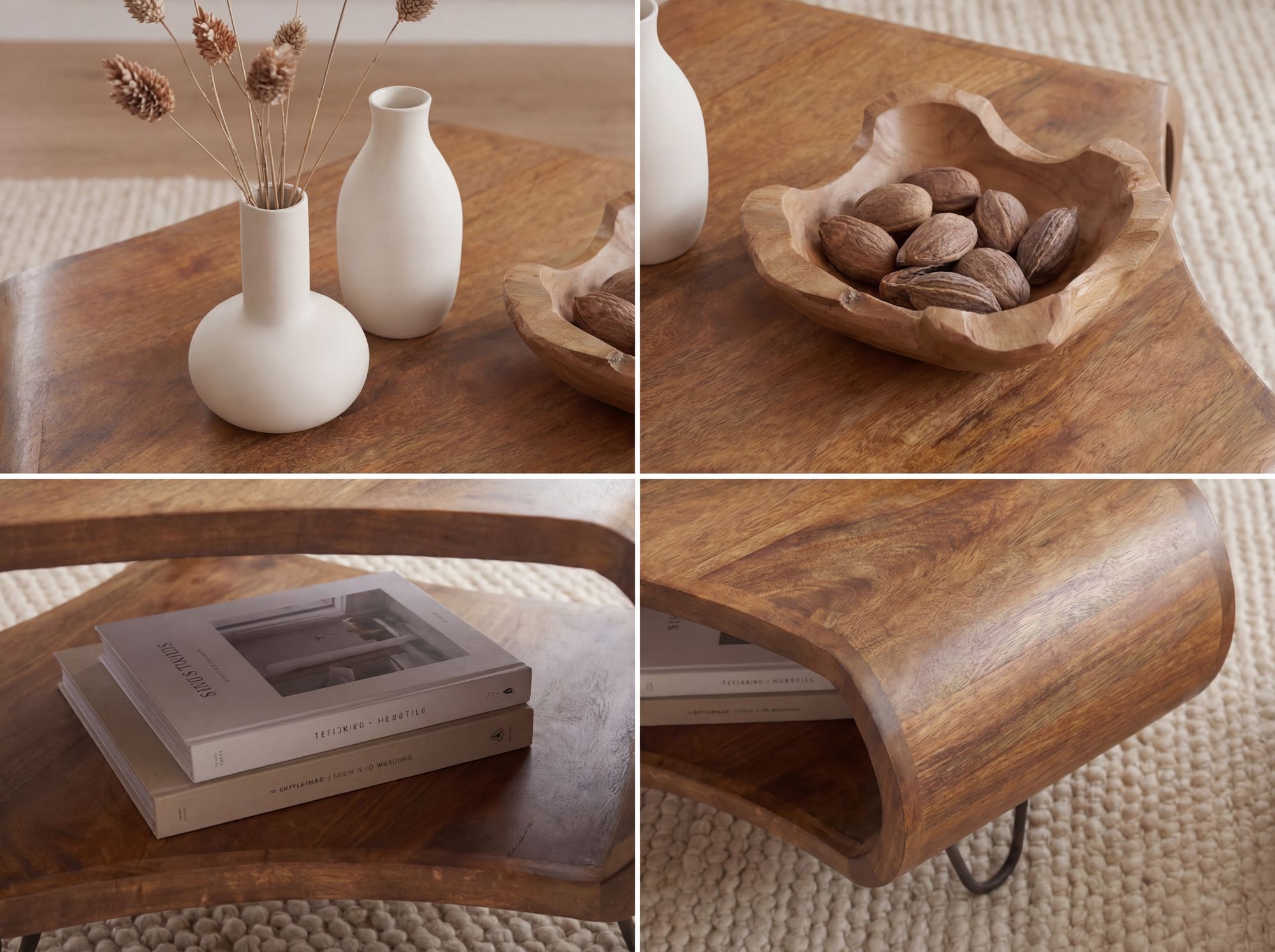 Couchtisch Massivholz 60cm Wohnzimmertisch mit Stauraum Sofatisch Beistelltisch – Ansicht 5