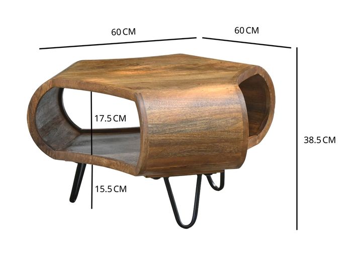 Couchtisch Massivholz 60cm Wohnzimmertisch mit Stauraum Sofatisch Beistelltisch – Maßzeichnung