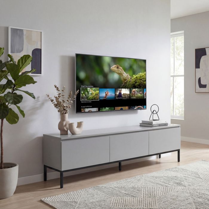 Lowboard 150 cm Grau TV Schrank Schublade Fernsehkommode Stauraum Fernsehschrank