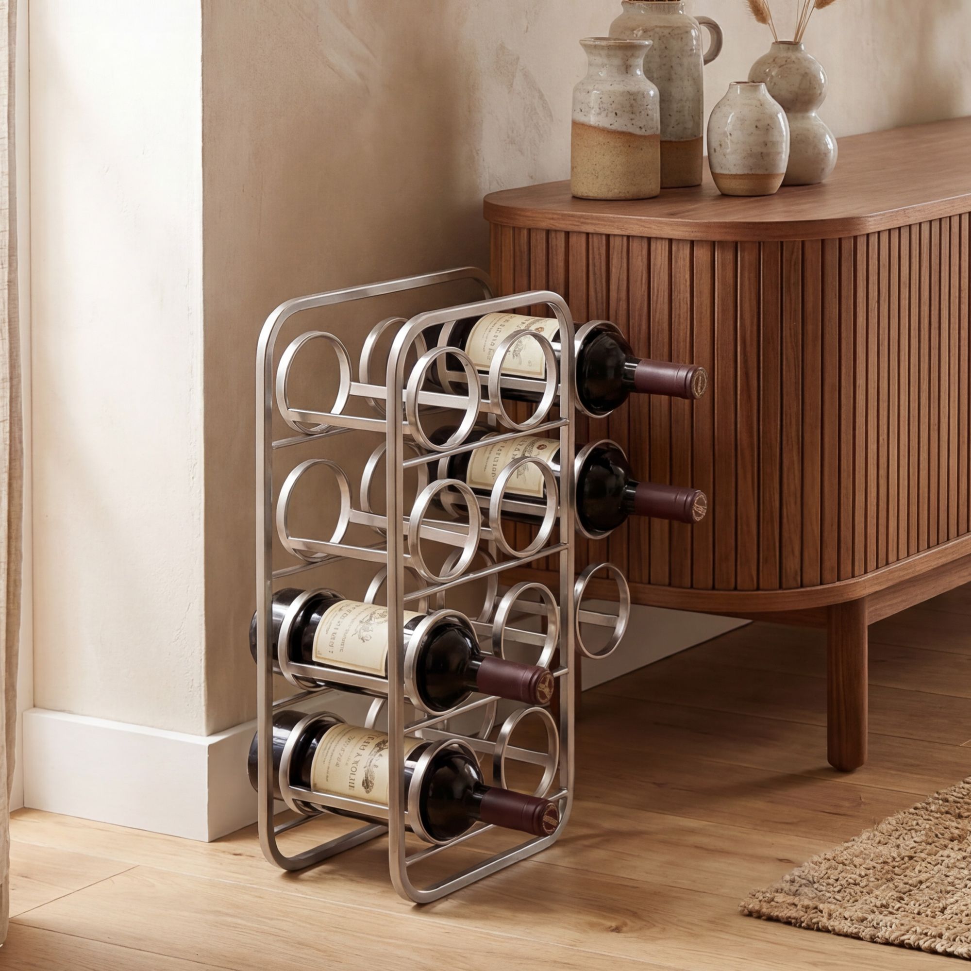 Weinregal Metall 47cm Silber Flaschenregal 11 Flaschen Weinständer Modern – Ansicht 1