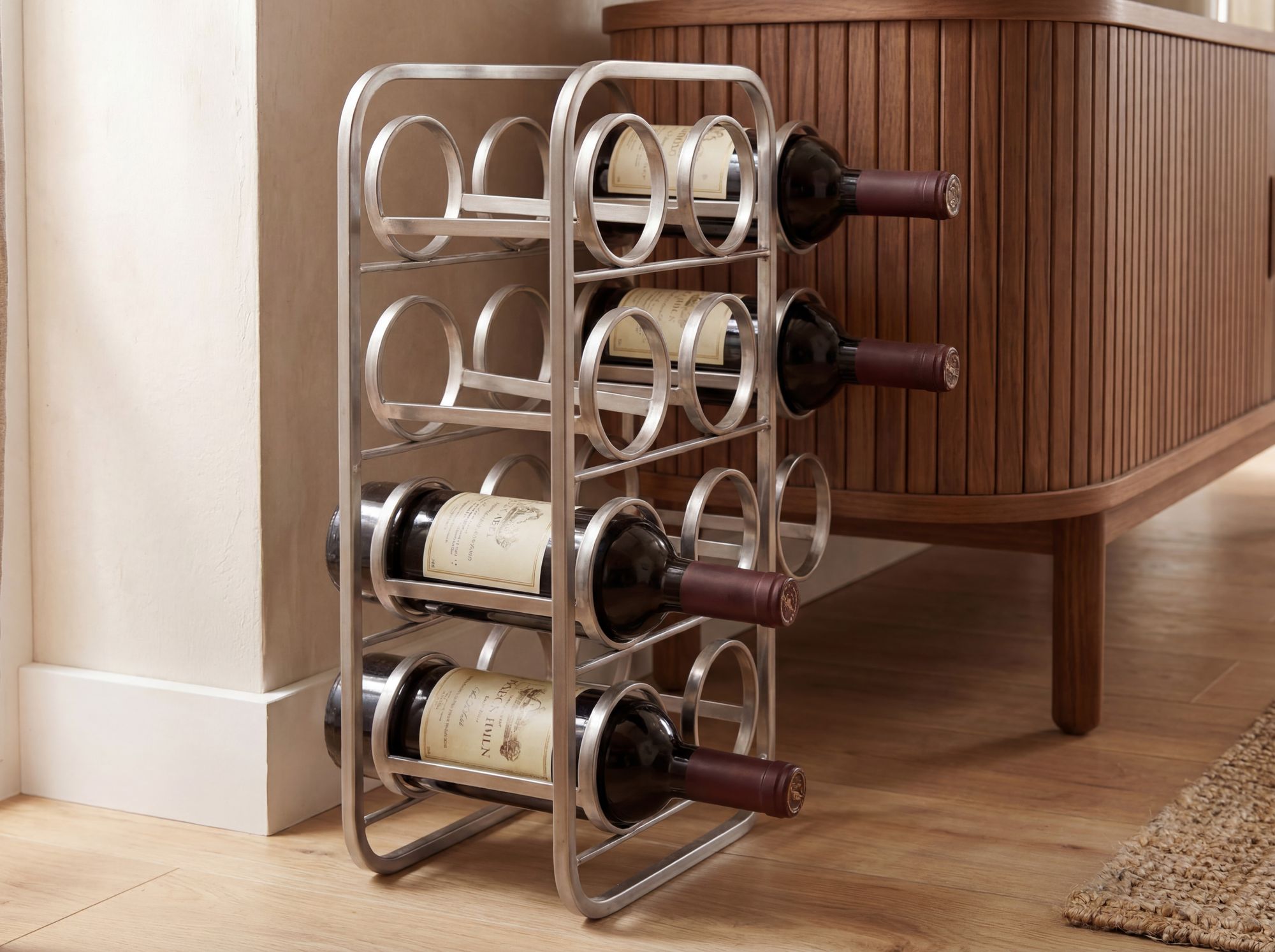 Weinregal Metall 47cm Silber Flaschenregal 11 Flaschen Weinständer Modern – Ansicht 4