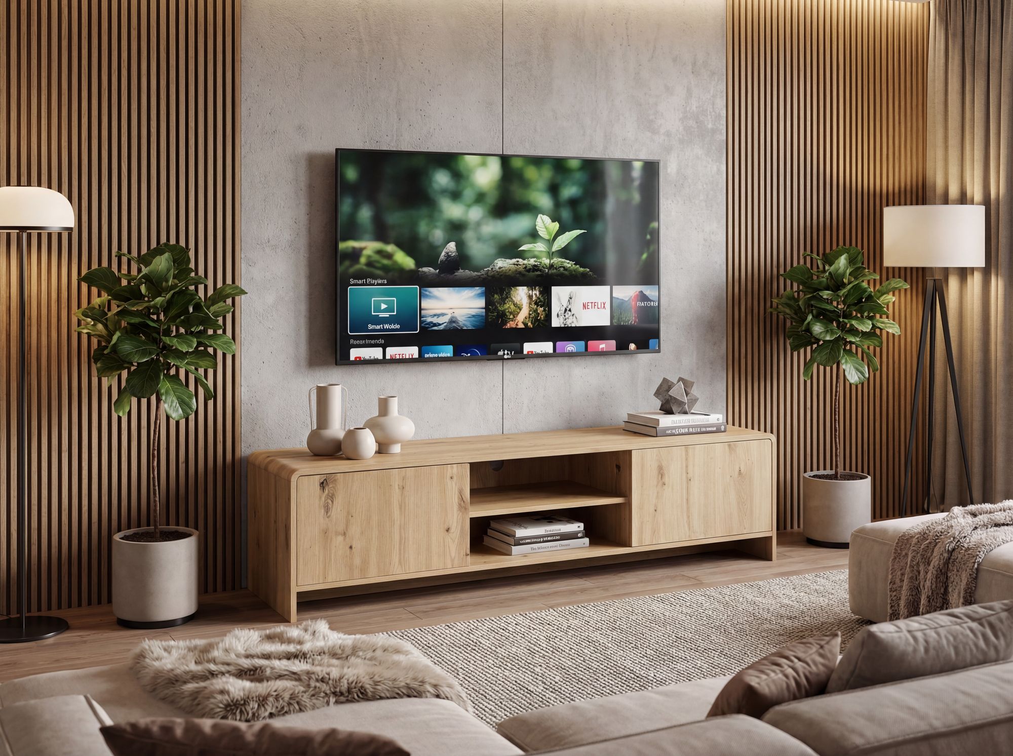 TV Board Lowboard Fernsehschrank Eiche Dekor 155cm TV Schrank 2 Türen Ablage – Ansicht 4
