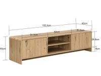 TV Board Lowboard Fernsehschrank Eiche Dekor 155cm TV Schrank 2 Türen Ablage – Ansicht 3